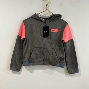 NIKE dry fit. Girls' hooded sweatshirt, size M, with zip in grey and pin…